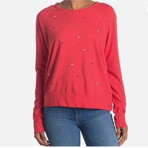 Sundry Red Long Sleeve "Tiny Hearts" Pullover Raglan Sweatshirt Super Soft 2/M